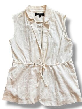 Marc New York Womens M 100% Linen Open Front Vest Laganlook Travel Business C-2
